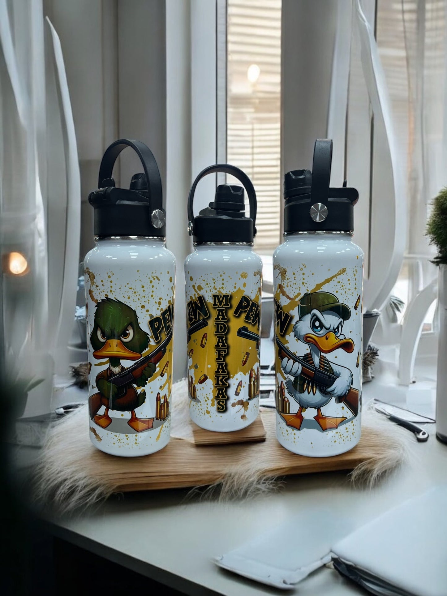 32 ounces Sports Water Bottles -pew pew Madafakas