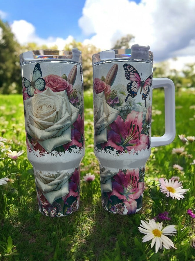 Butterflies and Lillys Beautiful Holographic Sparkle 40oz Cup Water Bottles - Reusable Portable Drinkware for Everyday Use