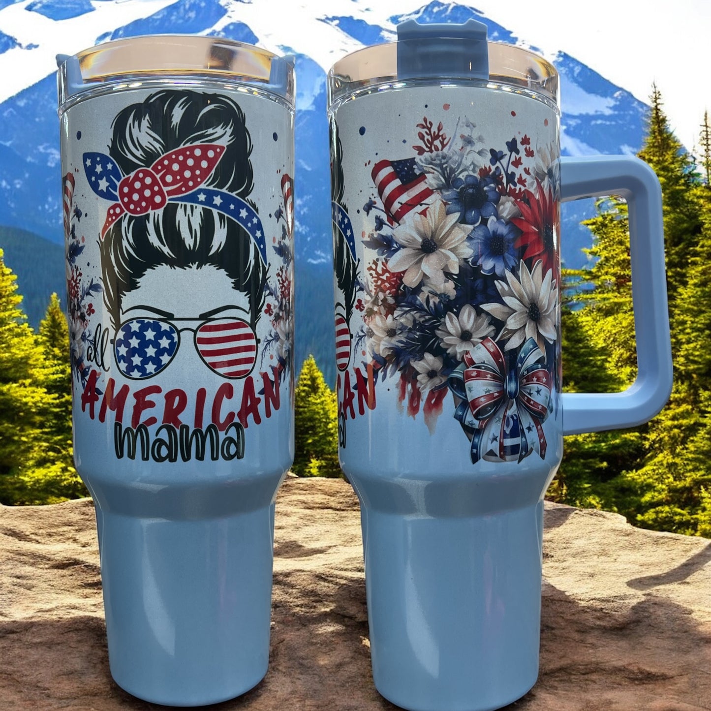 All American Mama Beautiful Holographic Sparkle 40oz Cup Water Bottles
