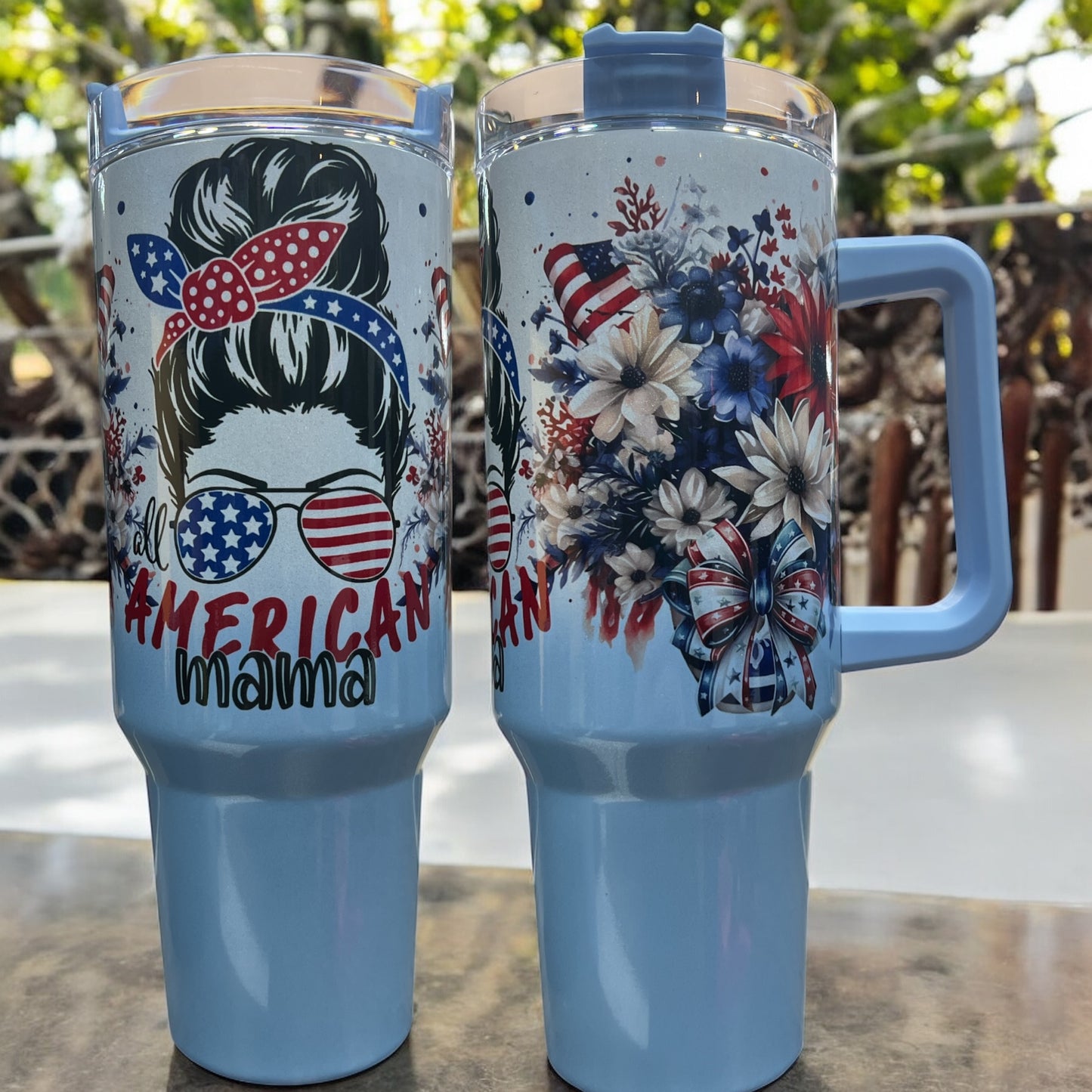 All American Mama Beautiful Holographic Sparkle 40oz Cup Water Bottles