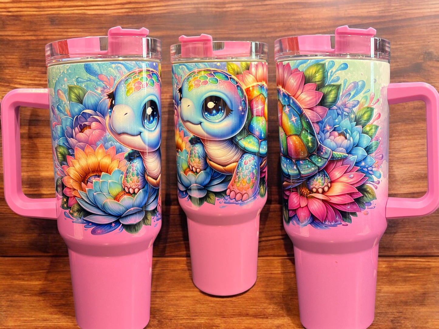 40oz Stanley Style Thirst Quencher Tumblers -Turtle  Purple /white  holographic glitter