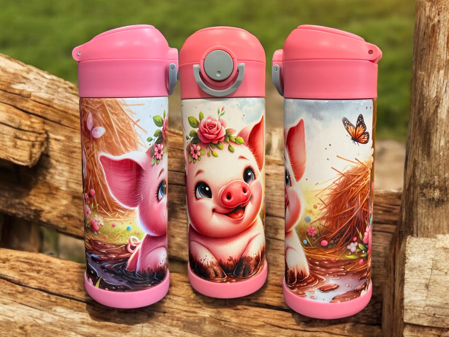 🐷💦 SPLASH, SIP & SQUEAL! 💦🐷 12oz Stainless Steel Kids Water Bottle – Pig in the Mud Design
