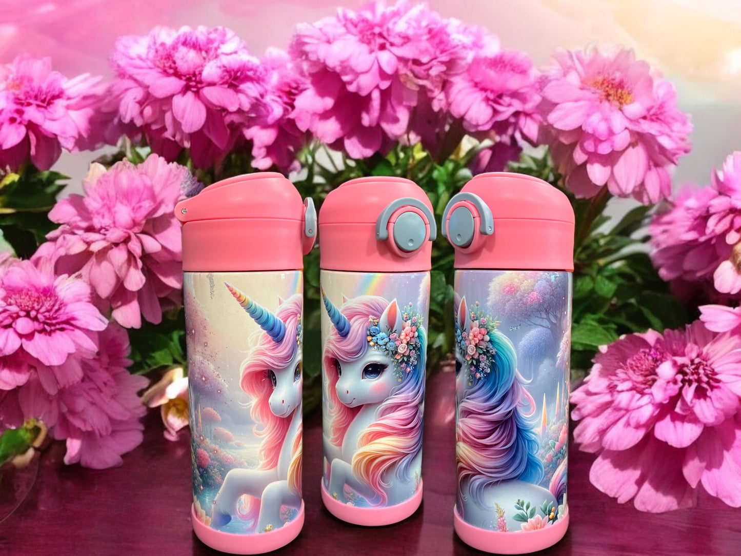 12oz kids water bottles -Pink Unicorn in Clouds