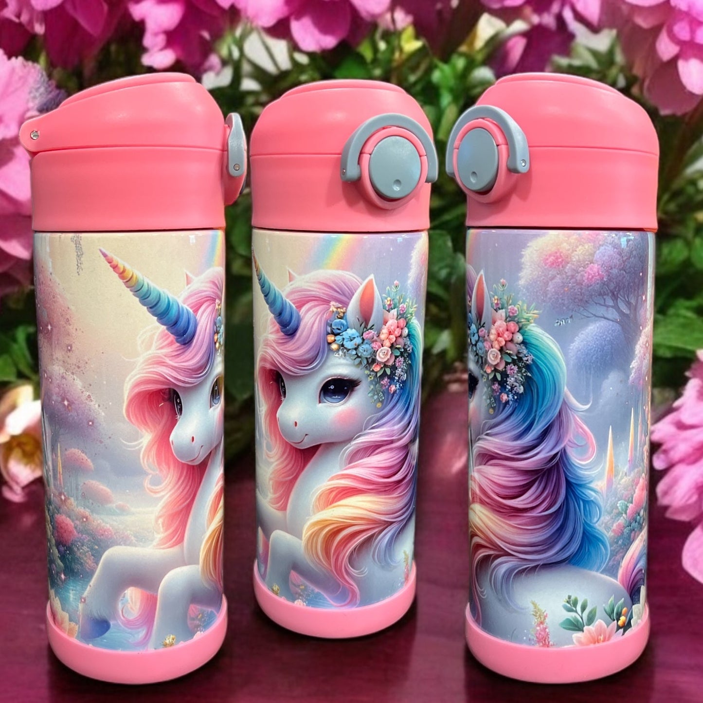 12oz kids water bottles -Pink Unicorn in Clouds