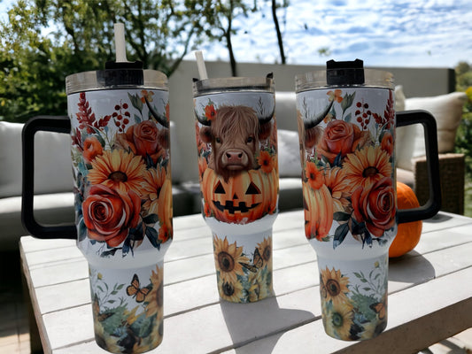 Halloween Pumpkin Cow, Stainless Steel 40oz Large Thirst Quencher Travel Cup Tumblers