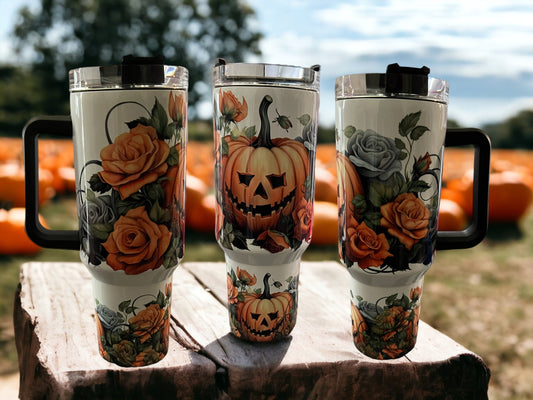 Halloween Fall pumpkins 40oz Stainless style 40oz Large Thirst Quencher Travel Cup Tumblers