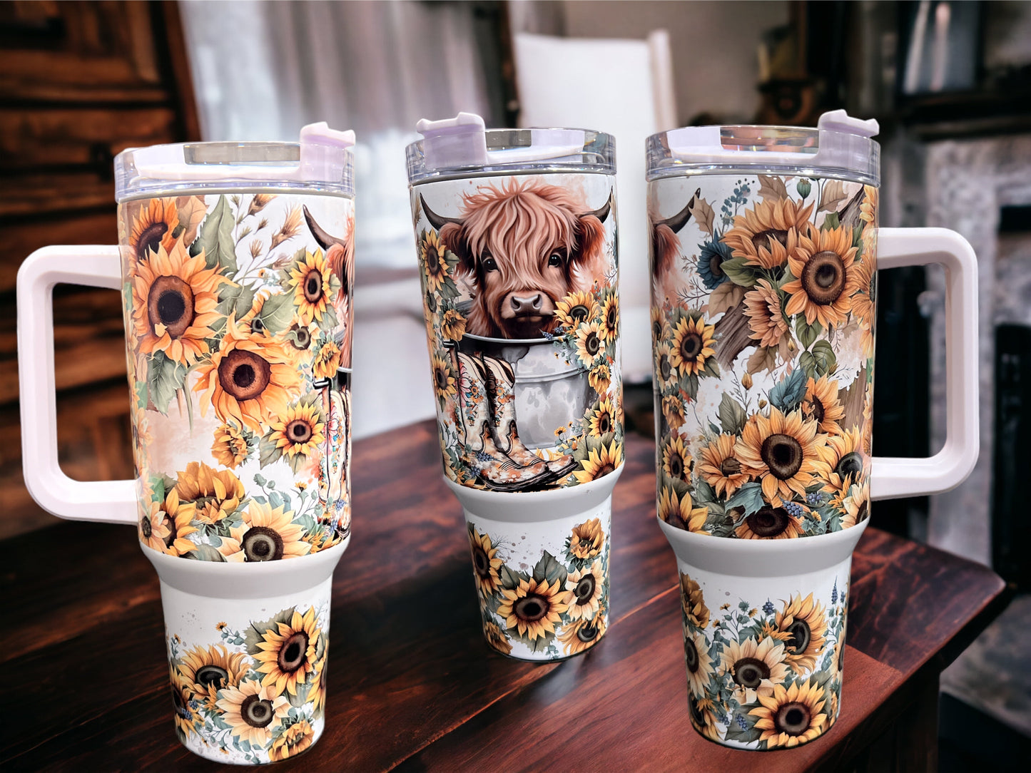 Cow in bucket with boots sunflowers 40oz Stainless Steel Thirst Quencher Travel Cup Tumblers -