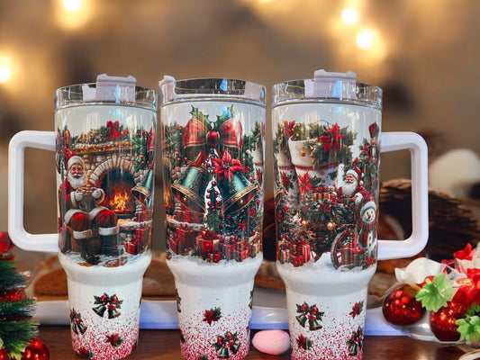 40oz HOLOGRAPHIC Shimmer Stanley Style  - Christmas Santa