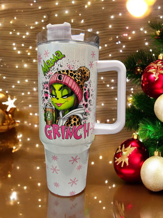 40oz HOLOGRAPHIC Shimmer Stanley Style- MAMA Grinch