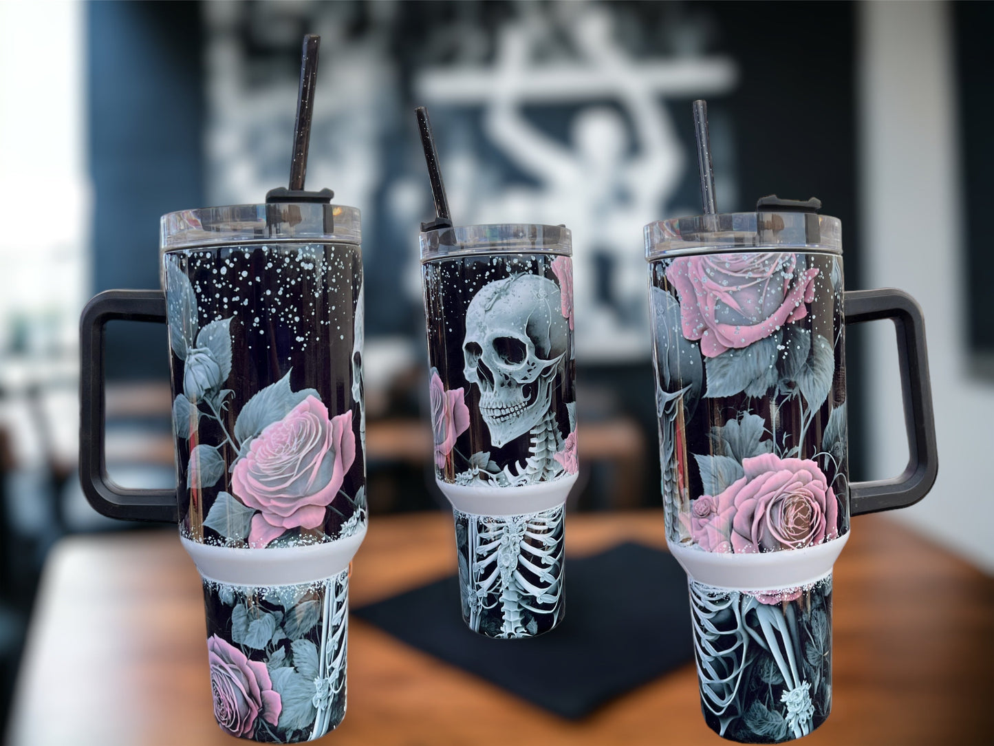 Bold Beauty – 40oz Skull &amp; Roses Stainless Steel Thirst Quencher
