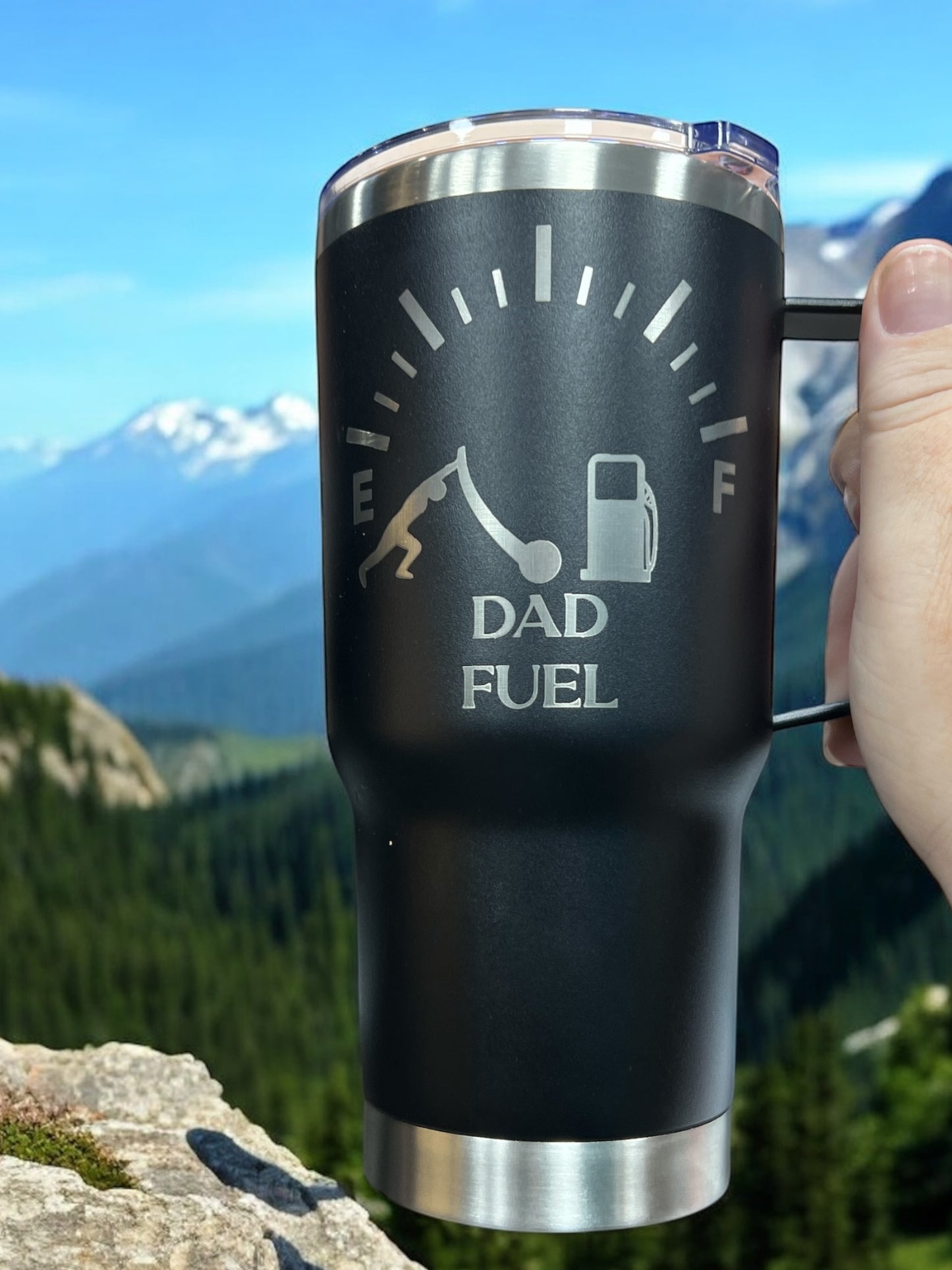 20oz Double-Walled Stainless Steel Travel Mug engraved with: Dad Fuel