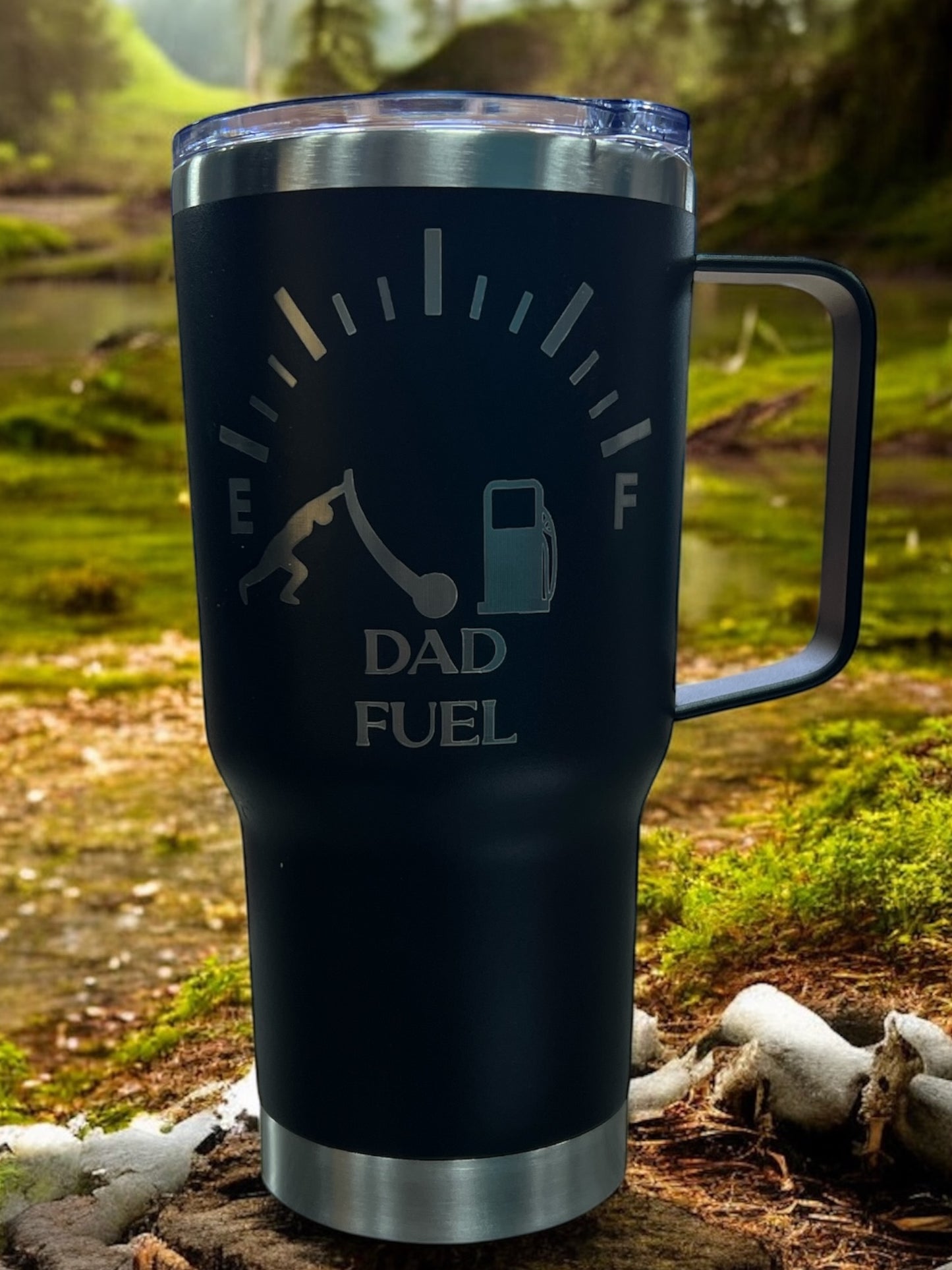 20oz Double-Walled Stainless Steel Travel Mug engraved with: Dad Fuel