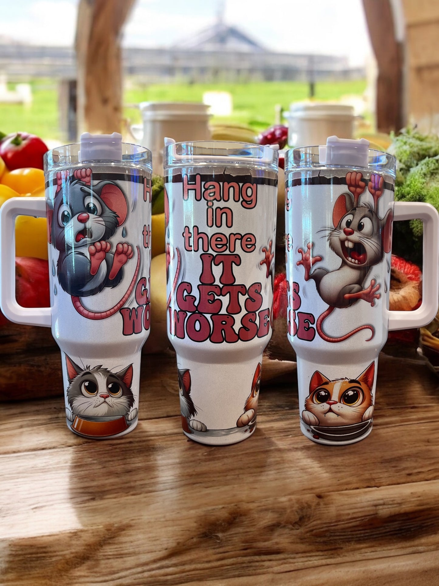 😵 Hang In There… It Gets Worse – 40oz Stainless Steel Thirst Quencher  Insulated Cup with handle  🐱💀