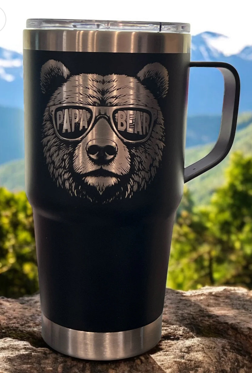 Travel Mug, laser-engraved with: Papa Bear