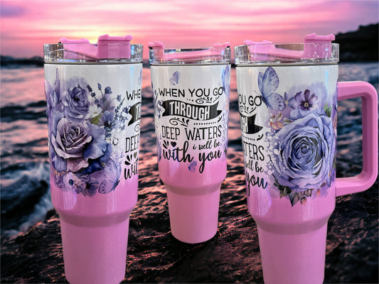Deep Waters faith pink/white holographic shimmer40oz Stanley Style Thirst Quencher Cup