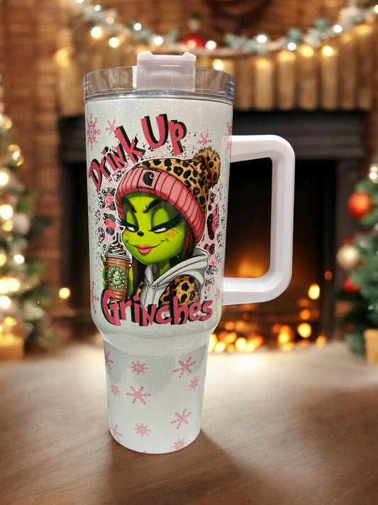 40oz HOLOGRAPHIC Shimmer Stanley Style- Drink Up, Green Women Christmas