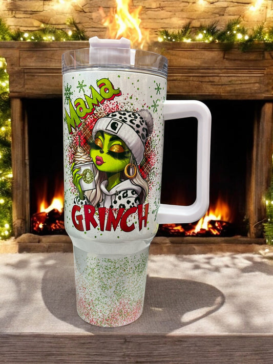 40oz HOLOGRAPHIC Shimmer Stanley Style- Green/Red  MAMA Women Christmas